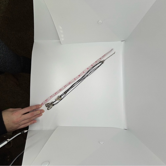 Vintage Multi Strand Cord Necklace - Black Silver Heart Drop - Picture 4 of 7